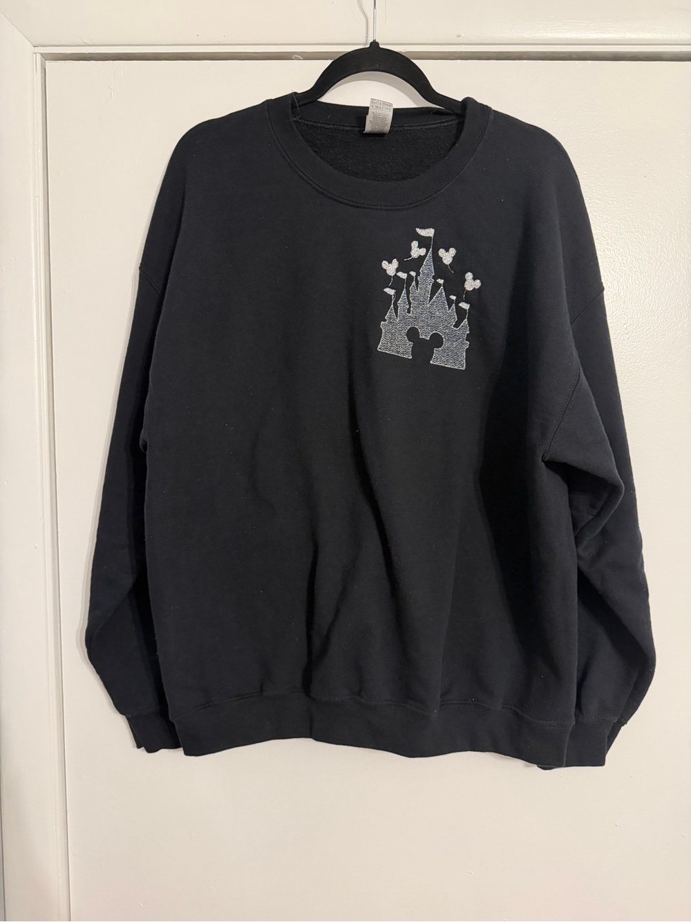 Black Unofficial Disney Crewneck Sweater with Metallic Castle Graphic - Size XL